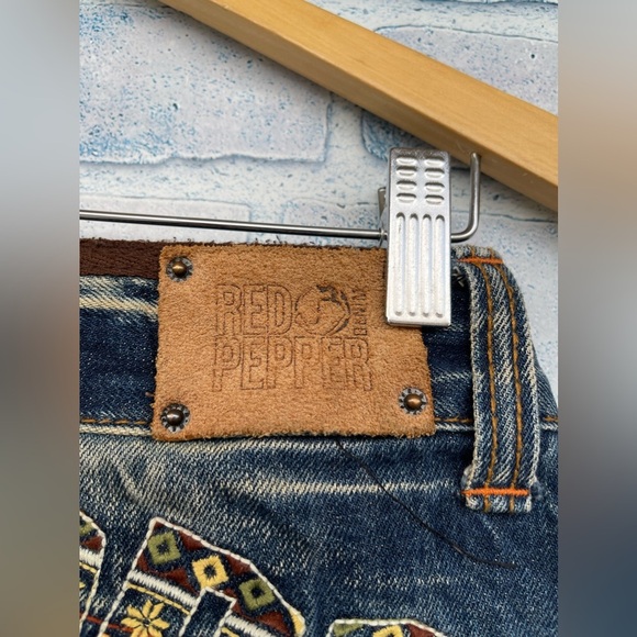Red Pepper Y2K Embroidered Denim Pants Boot Cut Low Rise size 24 - Picture 8 of 16